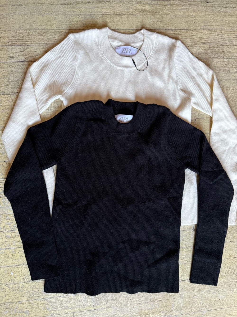 Two Zara Girl’s Crewneck Sweaters - Black and Cream